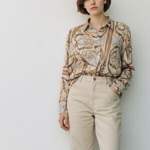 iLinen Elegant Gold and Cream Women's Top